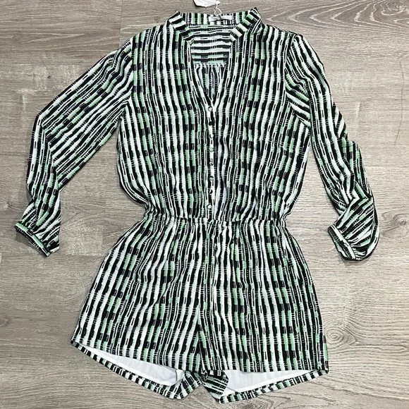 Striped Black and Green Romper - Picture 1 of 2